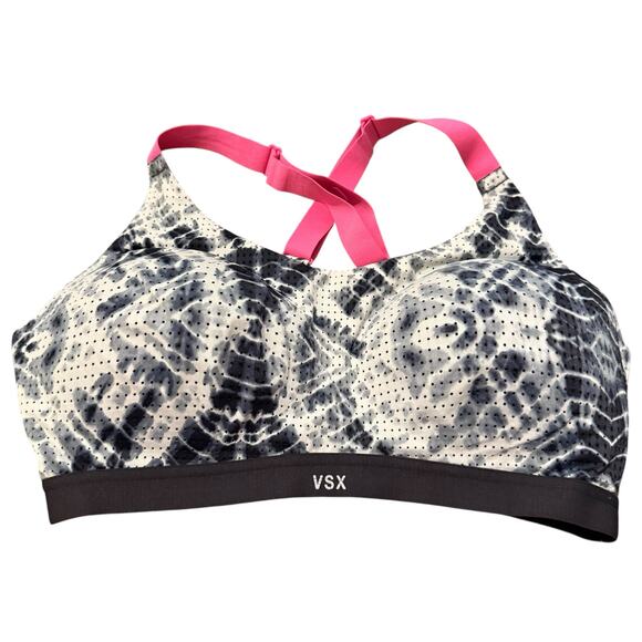 Victoria's Secret Sport Black and White Tie Dye Sports Bra with Pink straps 36D - Picture 1 of 6